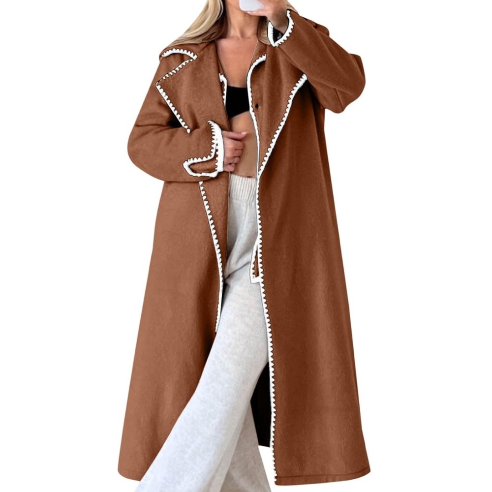 Women's Double Long Sleeved Braided Lapel Long Coat Loose 80s Jacket. Size S